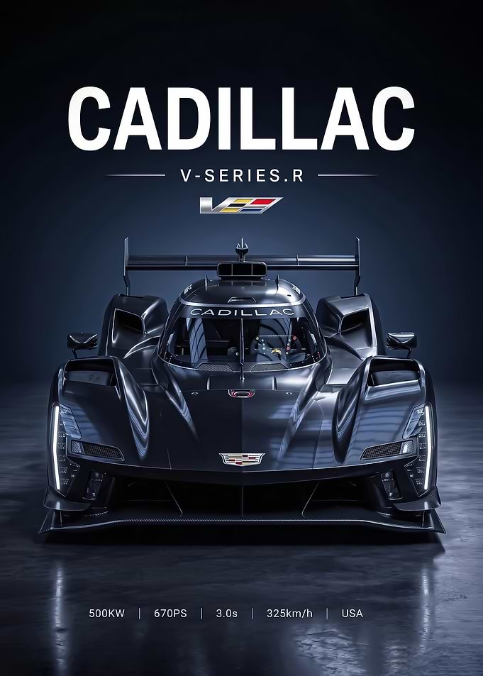 black sleek Cadillac V-Series.R Race Car Poster