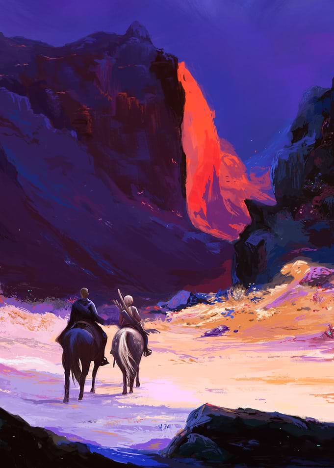 Dara and Ayvis Riding Through Mountains