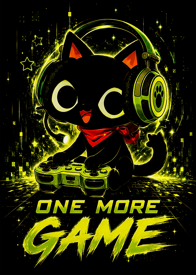 Cute Gaming Cat One More Game