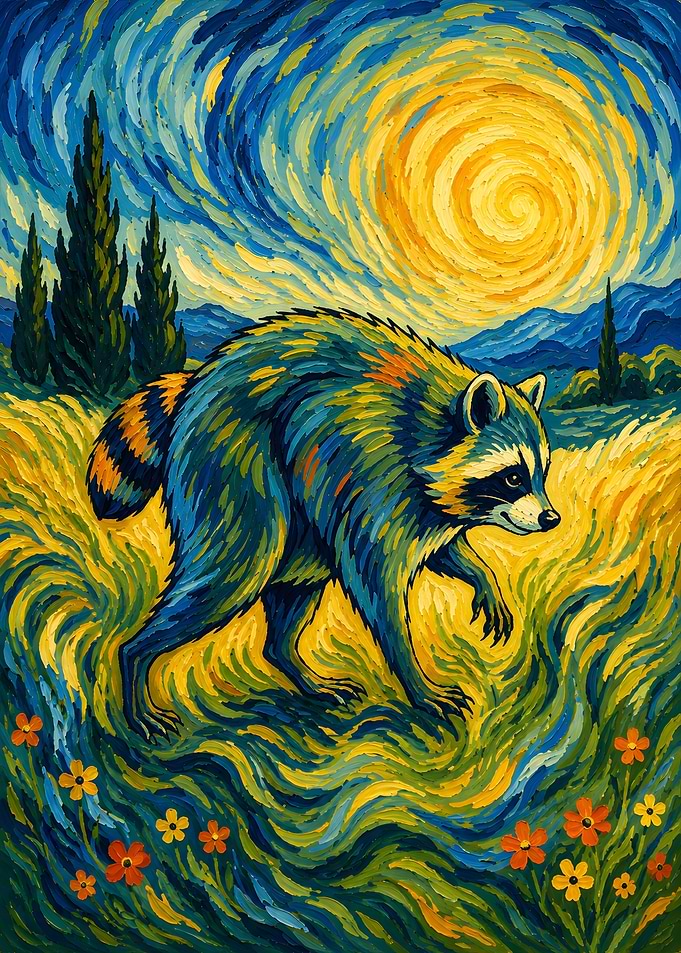 Van Gogh Style Jimothy Raccoon Painting