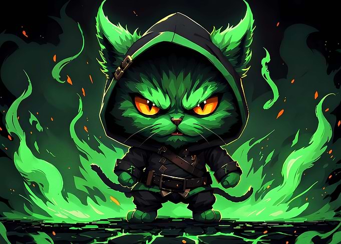 Green Hooded Warrior Cat