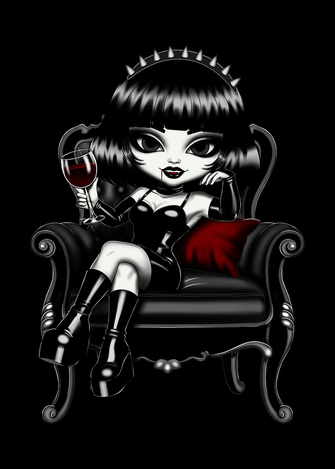 Ossi Cursed Dolls - Gothic Mascot on Chesterfield Chair