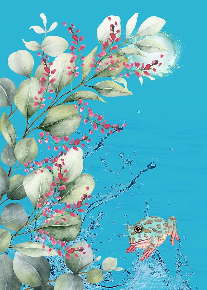 Watercolor Frog and Floral Splash