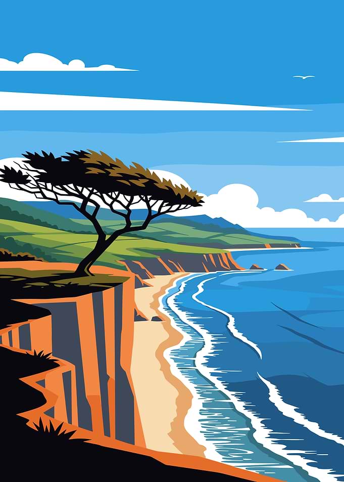Coastal Cliffside Landscape Illustration