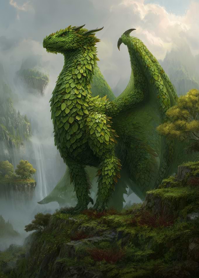 Majestic Leaf-Covered Forest Dragon