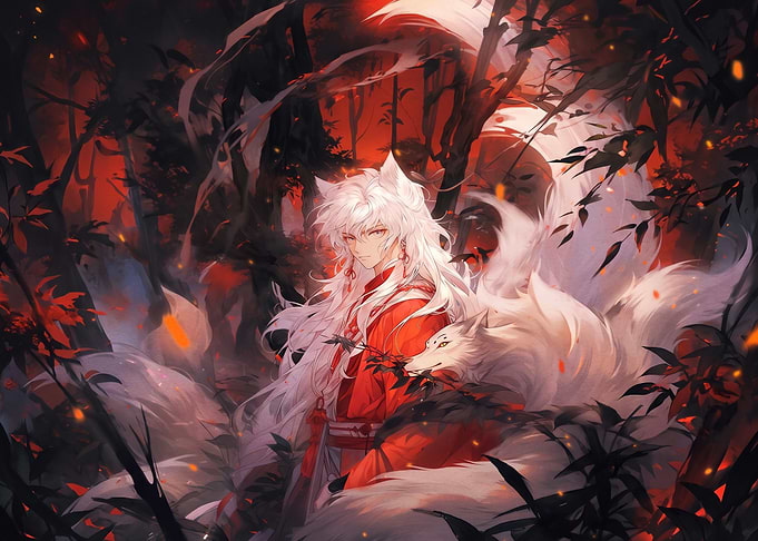 White-Haired Fox Spirit in Red