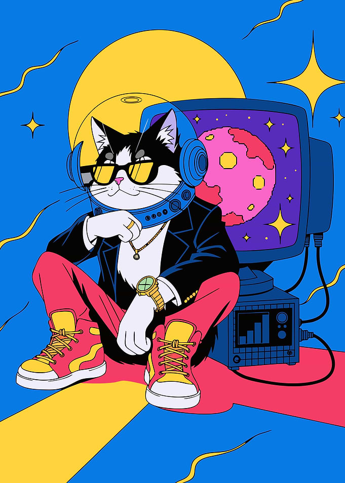 Cool Retro Astronaut Cat Illustration