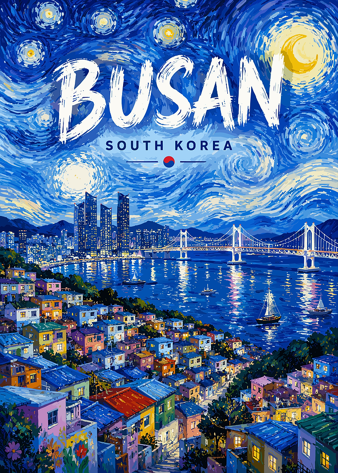 Busan South Korea Starry Night Poster