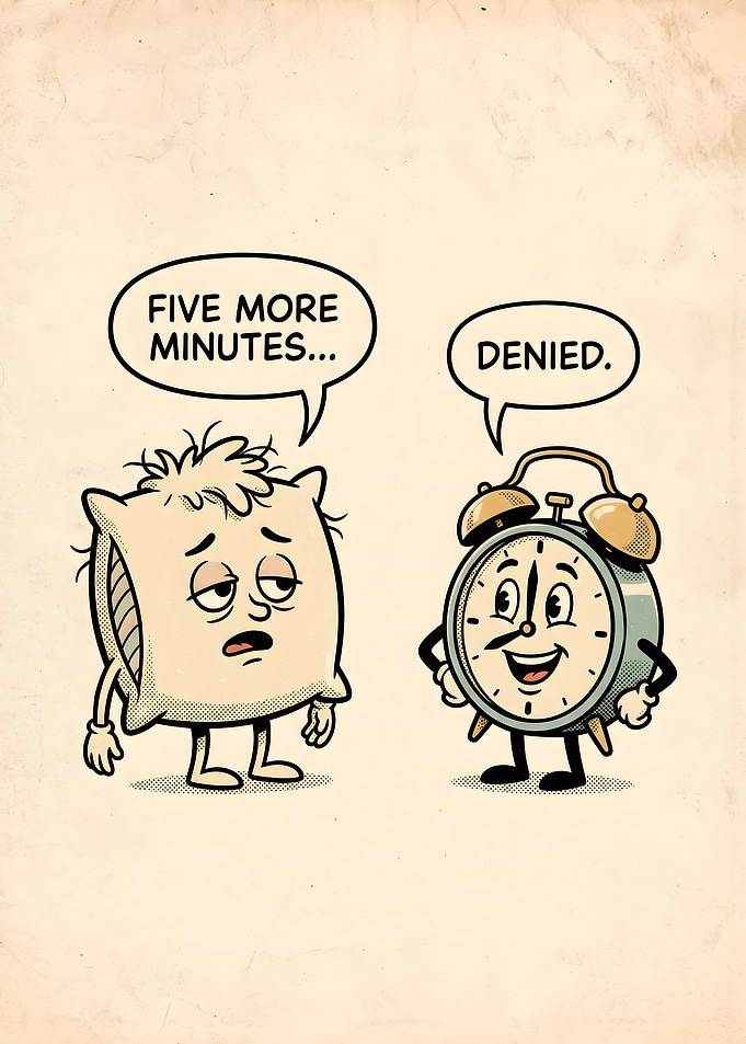 Funny Pillow and Alarm Clock Cartoon
