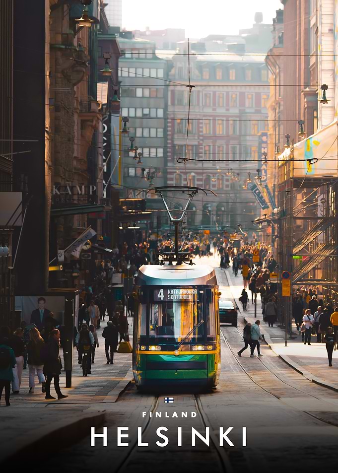 Helsinki Tram on City Street