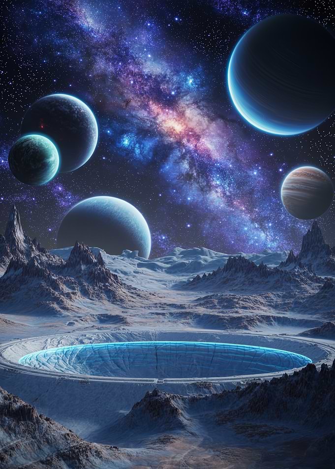 Surreal Alien World Beneath the Milky Way and Distant Planets