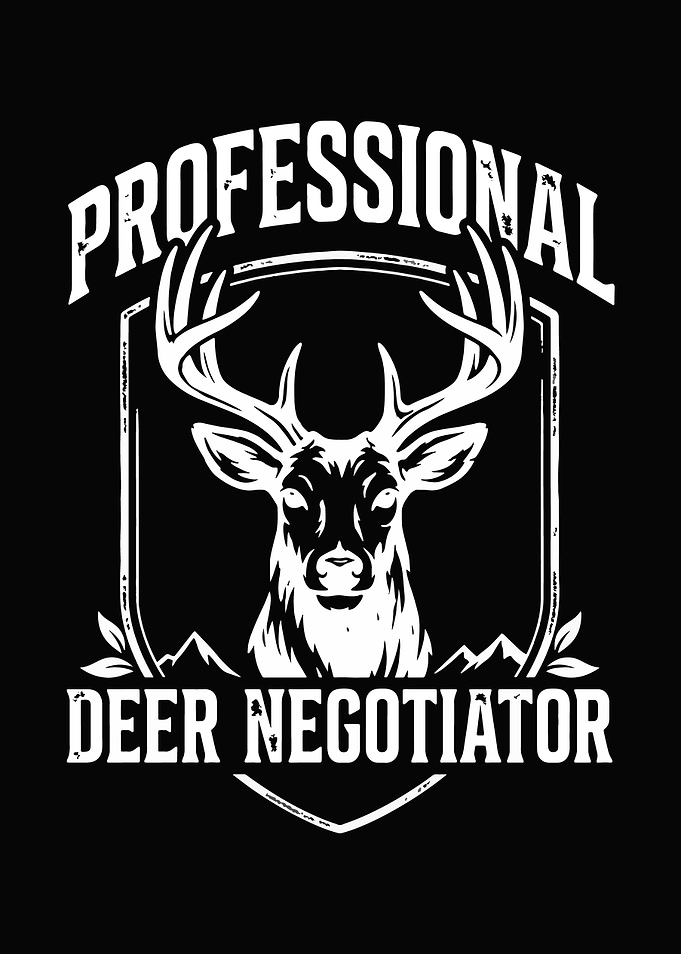 Deer hunting decor - Funny 'Professional Deer Negotiator' man cave hunting wall art