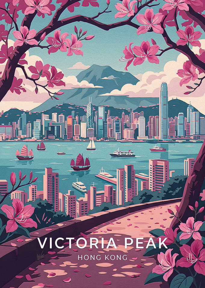 Victoria Peak Hong Kong Travel Poster