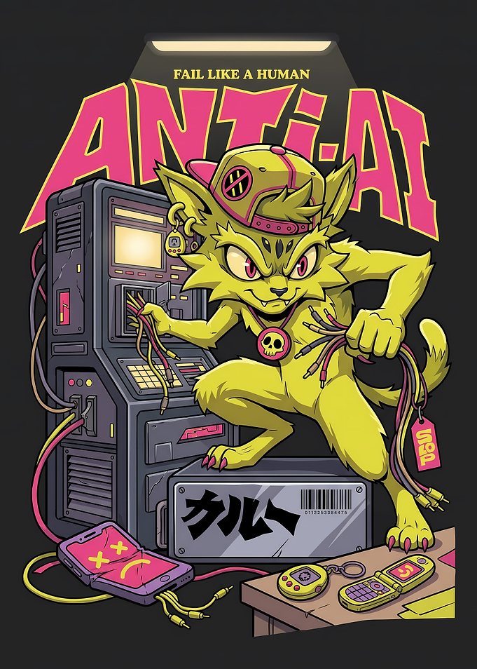 Anti-AI Human Rebellion Cat Illustration