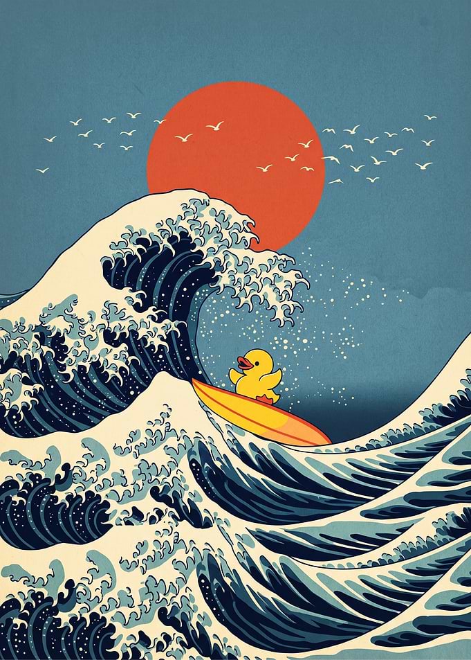 Rubber Duck Surfing The Great Wave