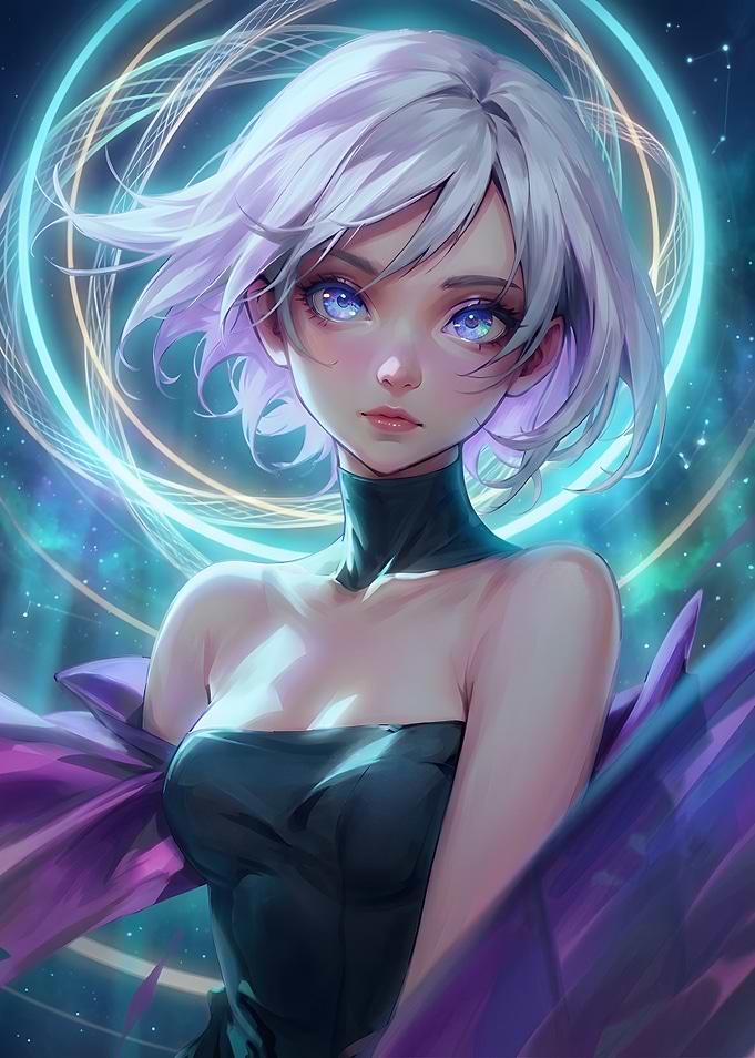 Ethereal Anime Girl with Cosmic Halo