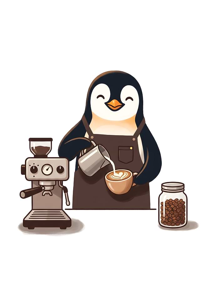 Cute Penguin Barista Making Coffee