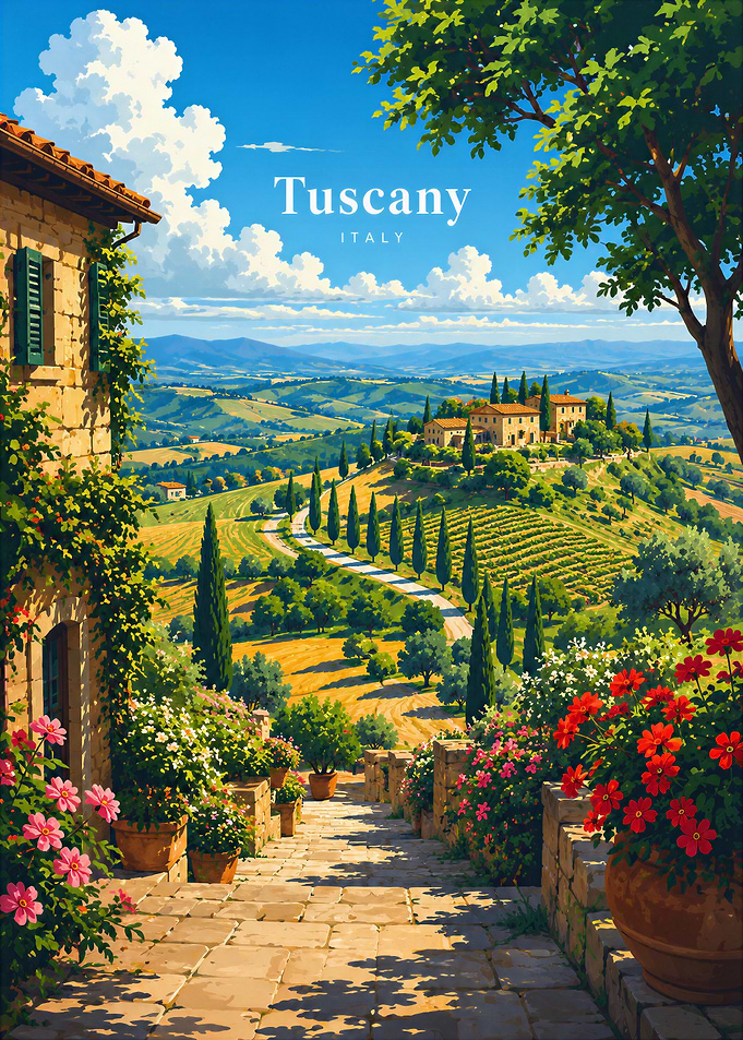 Tuscany Italy Landscape Travel Poster