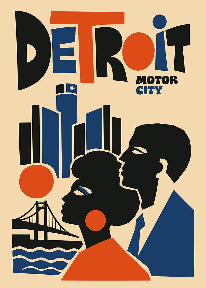 Detroit Motor City Vintage Travel Poster