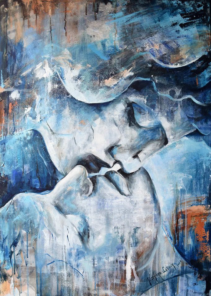 Abstract Painting of a Romantic Kiss man and woman