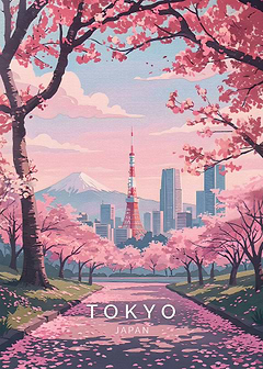 Tokyo Cherry Blossom Travel Poster