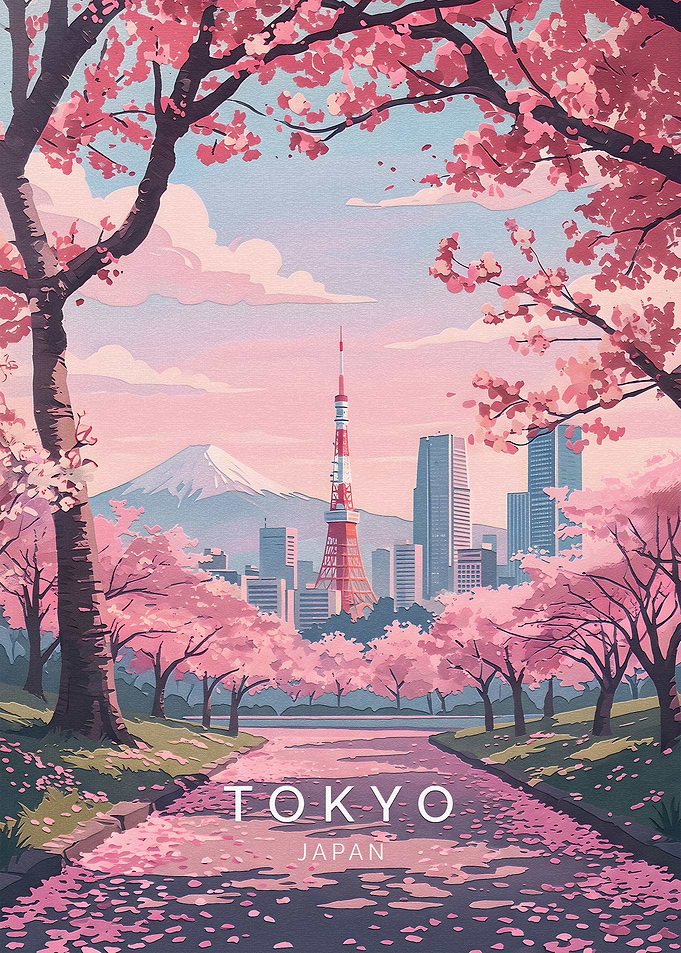 Tokyo Cherry Blossom Travel Poster