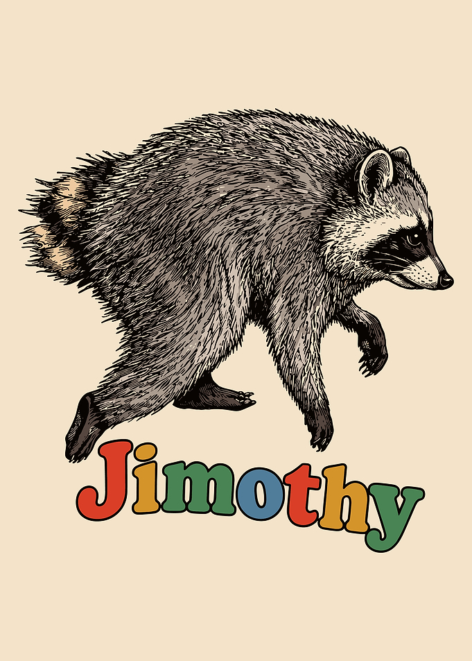 Jimothy Raccoon Hand Drawn Wall Art Poster | Whimsical Woodland Animal Illustration