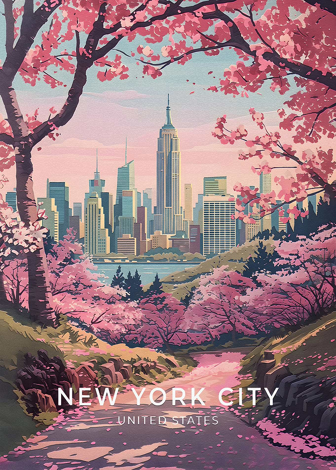 New York City Cherry Blossom Poster