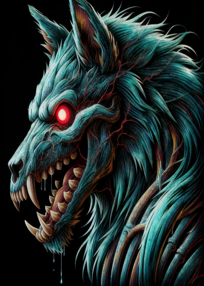 Neon Zombie Direwolf Portrait inspired by 7D2D