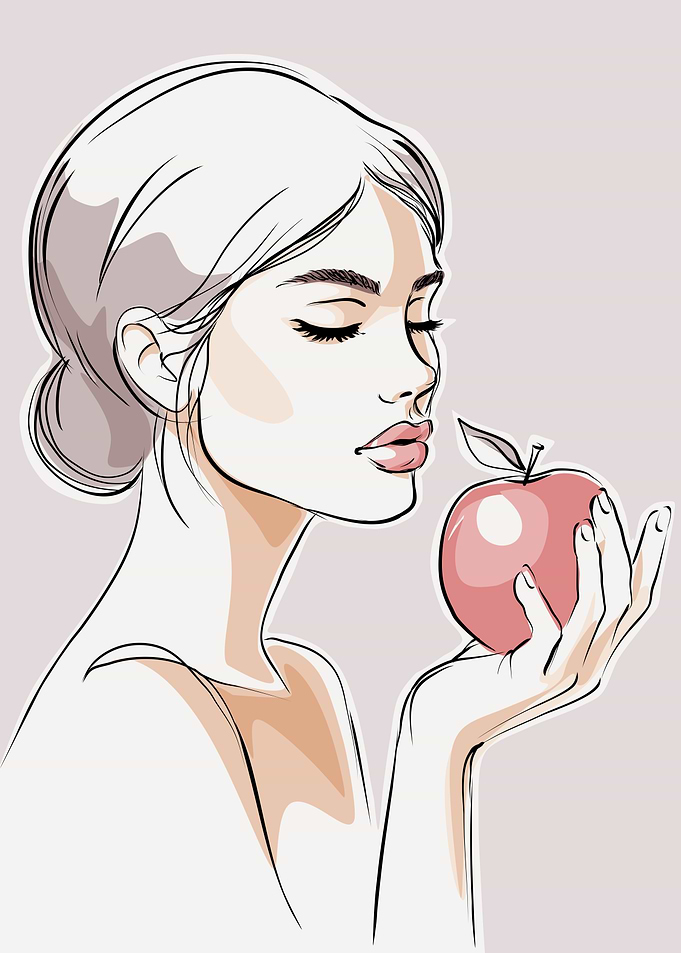 Elegant Woman Holding a Red Apple
