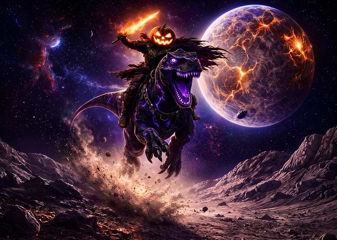 Pumpkin Head Rider on Space Dinosaur