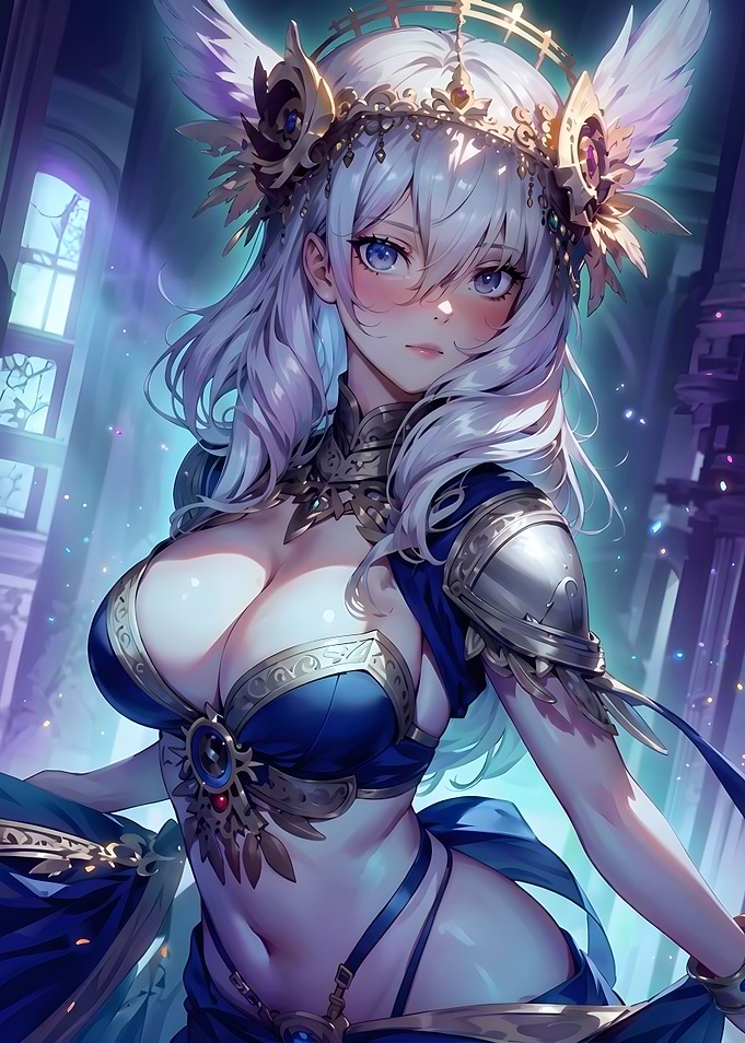 Ethereal Anime Goddess in Blue Armor