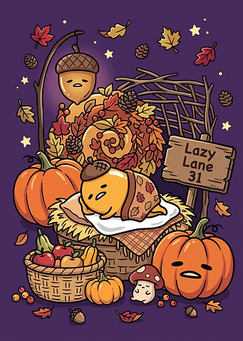 Gudetama Autumn Lazy Lane Illustration