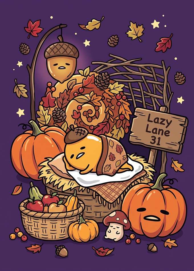 Gudetama Autumn Lazy Lane Illustration