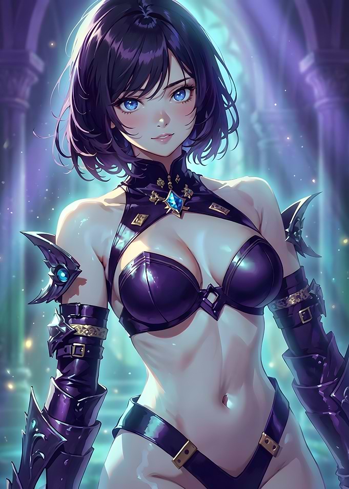 Anime Warrior Girl in Purple Armor