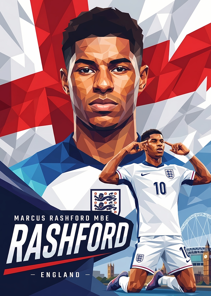 Marcus Rashford England Low Poly Poster
