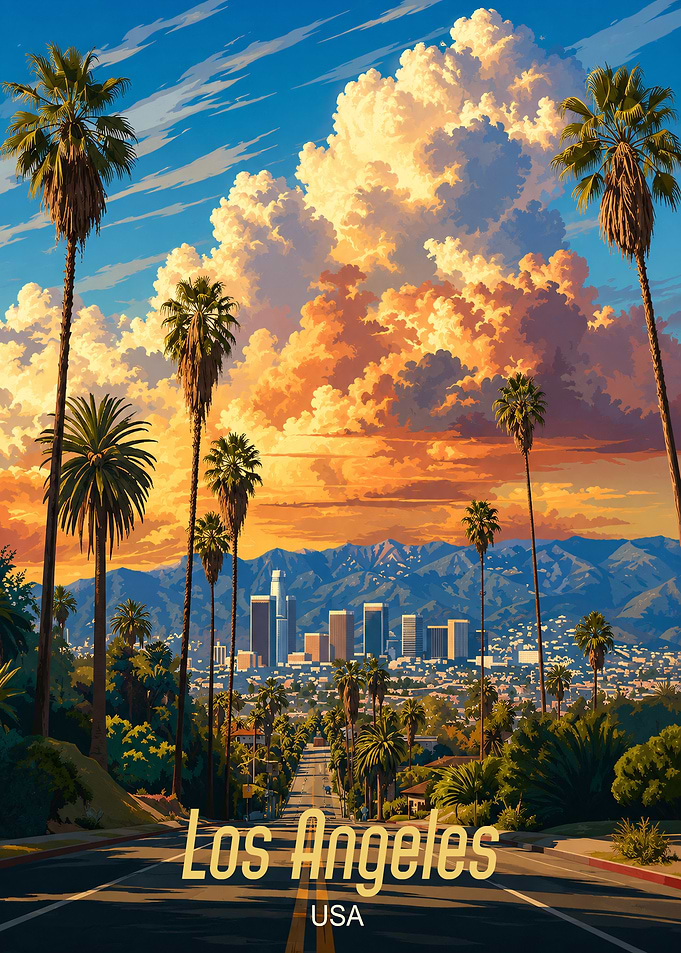 Los Angeles Sunset Cityscape Poster