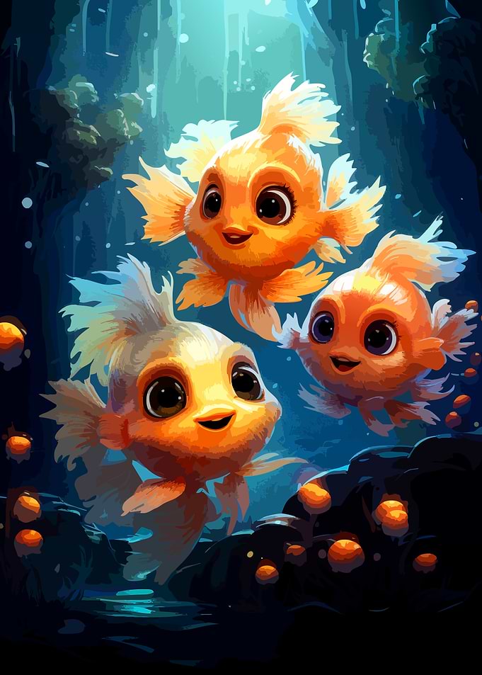 Three Cute Cartoon Goldfish