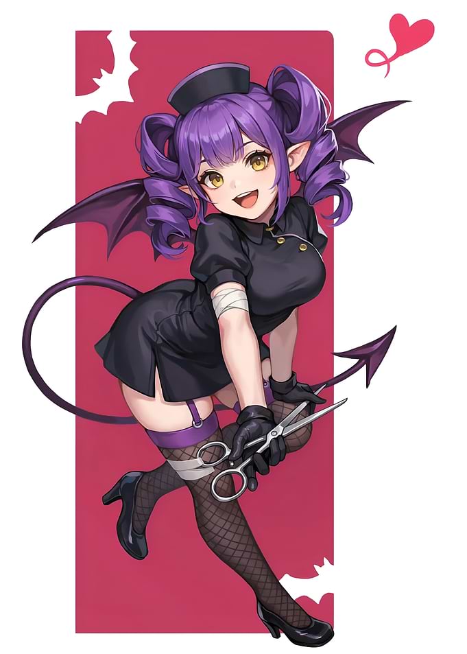 Cute Anime Succubus Nurse with Scissors