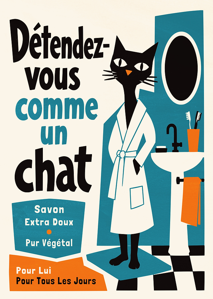 Vintage Style Cat Bathroom Poster