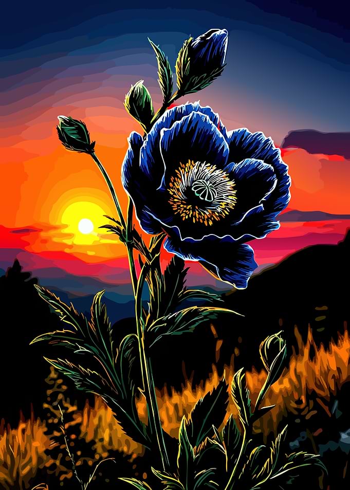 Vibrant Blue Poppy at Sunset