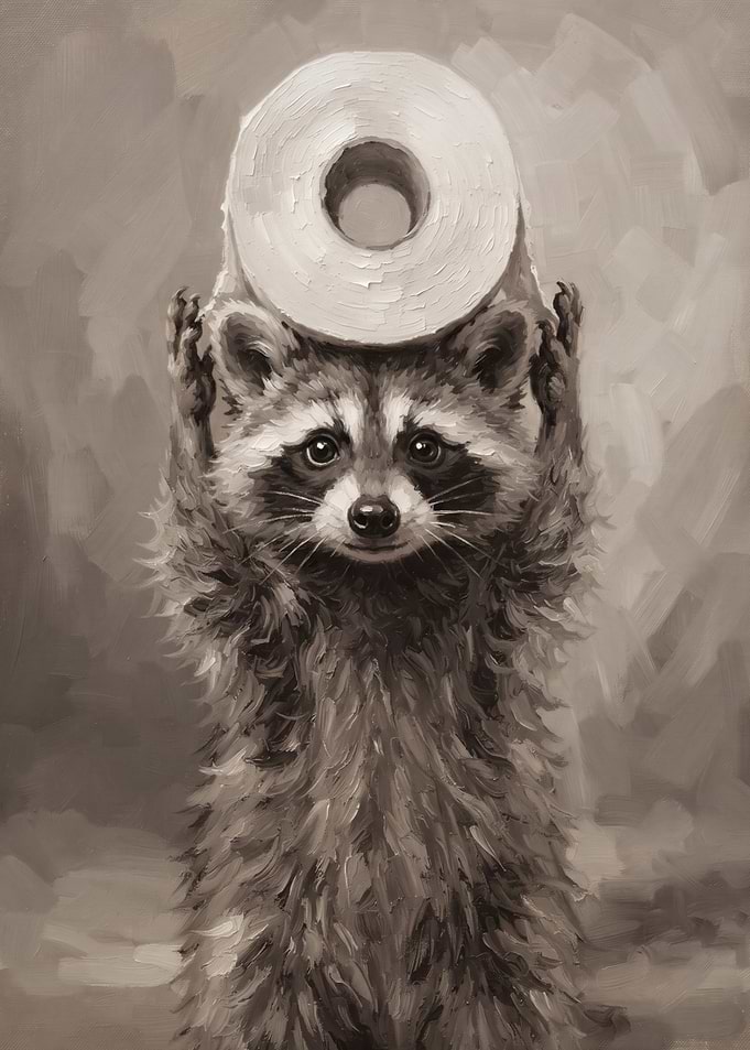 Cute Raccoon Holding Toilet Paper Roll
