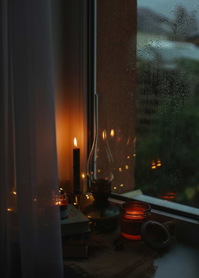 Cozy Rainy Window with Candles