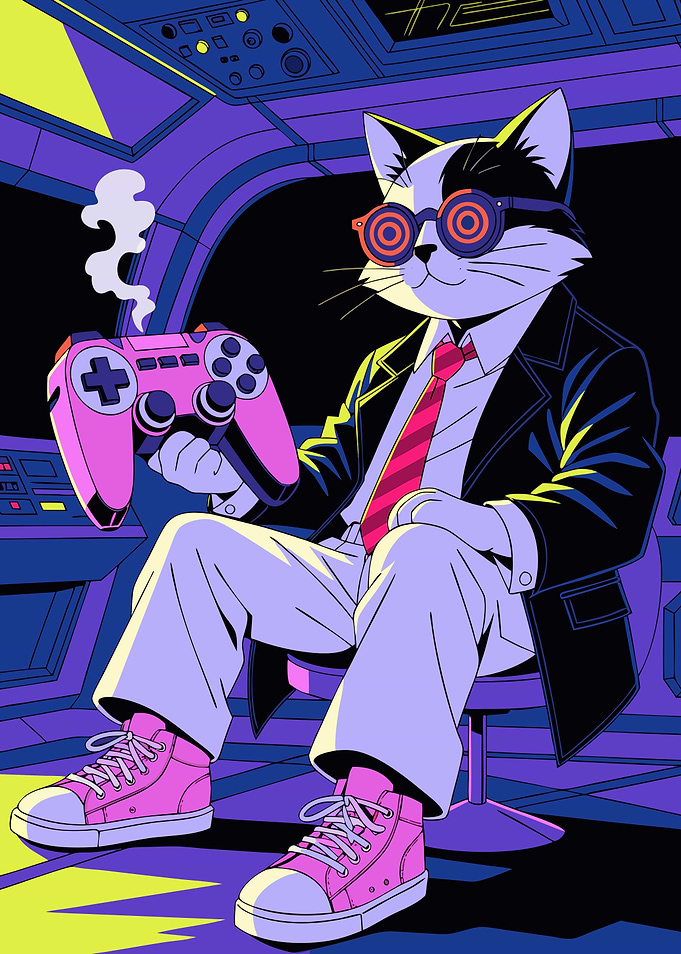 Cool Cat Gamer in Cyberpunk Cockpit