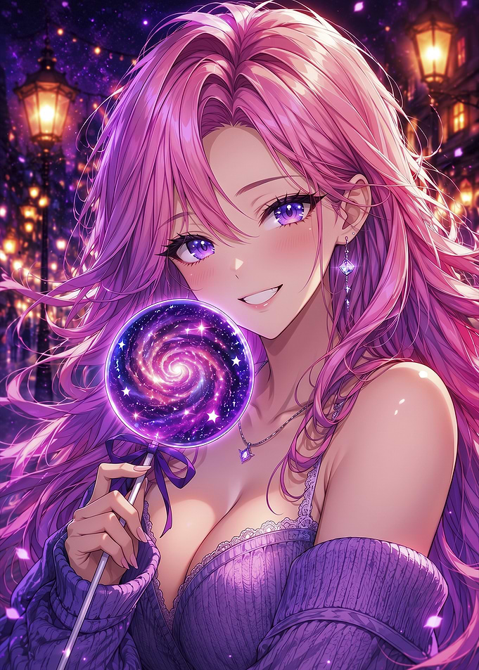 Anime Girl Holding Galaxy Lollipop