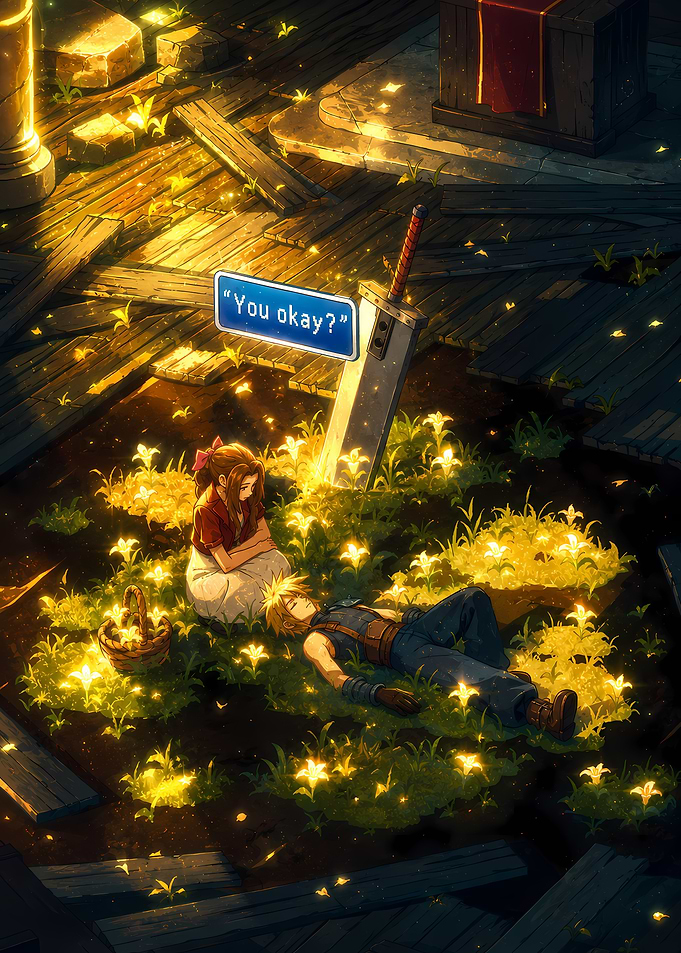 Cloud and Aerith in Flower Field