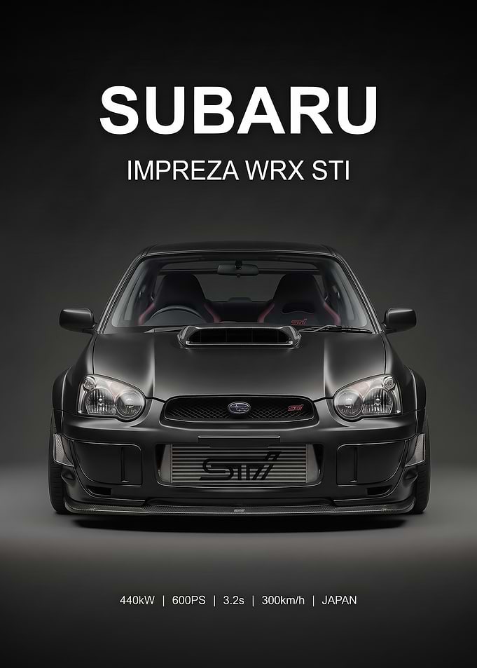 Matte Black Subaru Impreza WRX STI Minimalist Poster