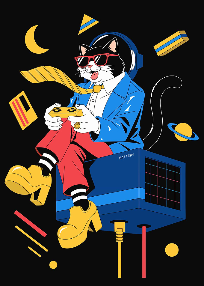 Cool Gaming Cat Illustration