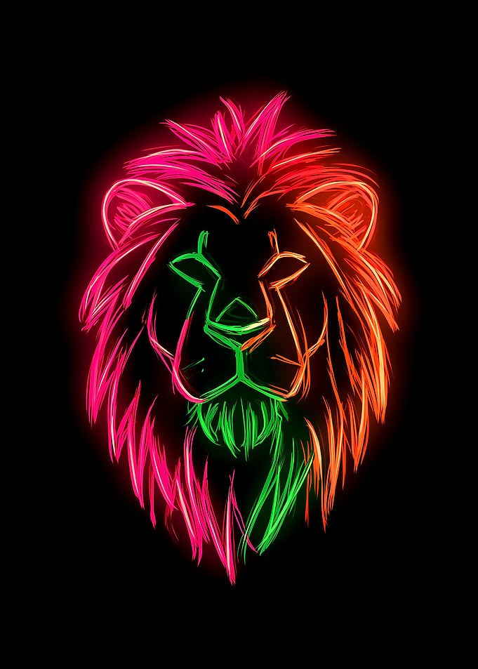 Neon Glow Lion Head Portrait