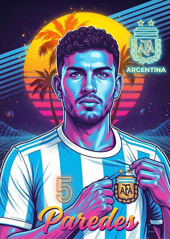 Leandro Paredes Synthwave Argentina Poster